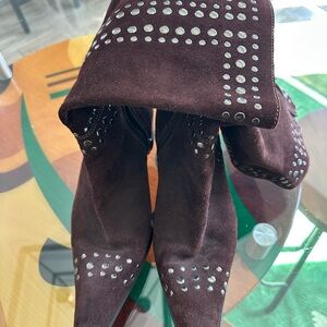 Newport News Brown Heeled Boots with Silver Studs